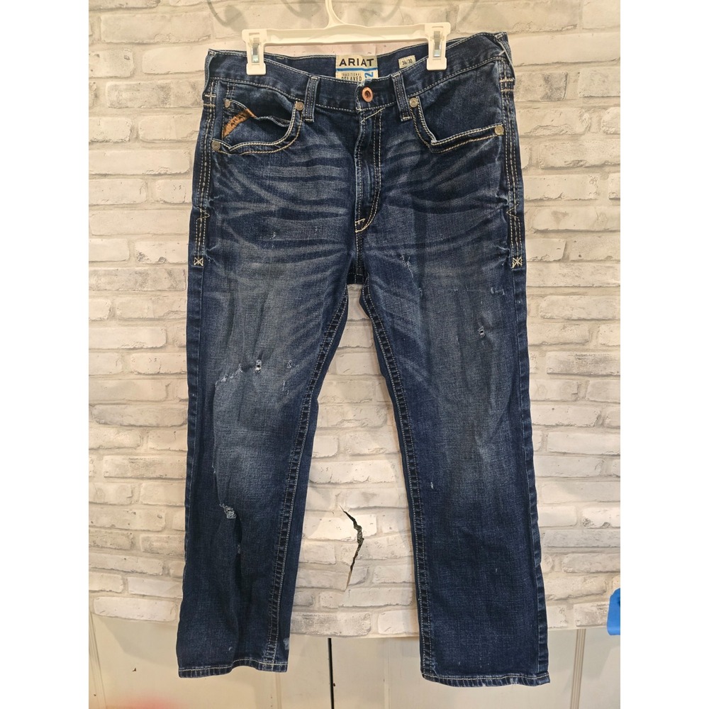 Ariat M2 Traditional Relaxed Boot Cut Jeans Men's 36x30 Blue Distressed Western